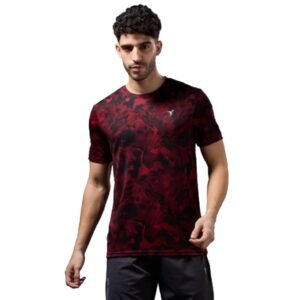 Men's Half Sleeve Printed Crew Neck T-Shirt, Red/Black