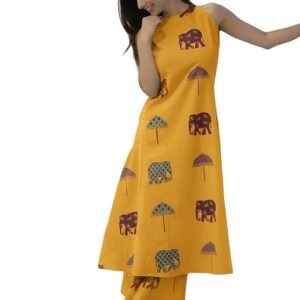Pure Cotton Kurta Pant Set with Dupatta for Women, Yellow