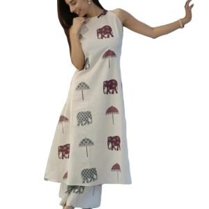 Pure Cotton Kurta Pant Set with Dupatta for Women, White