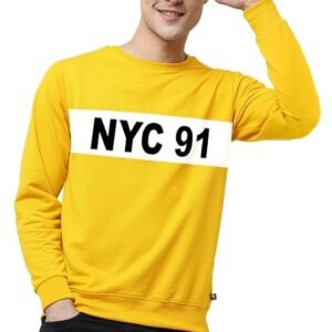 Round Neck Chest Printed Sweatshirt, Yellow