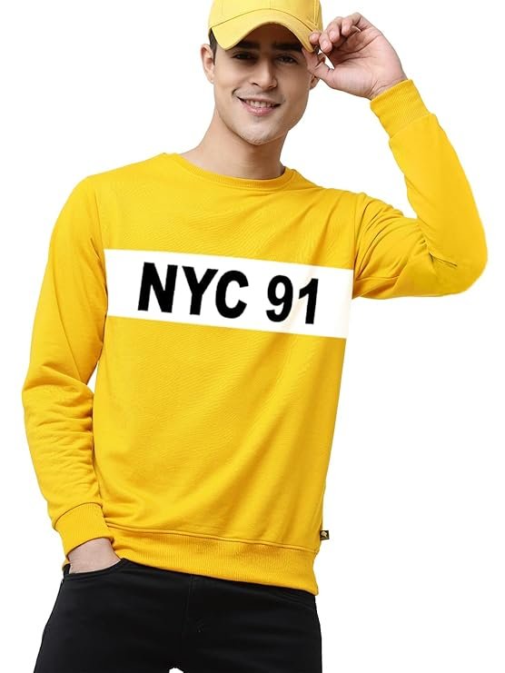 Round Neck Chest Printed Sweatshirt, Yellow