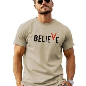 Men Cotton Regular Printed T-Shirt, Cream