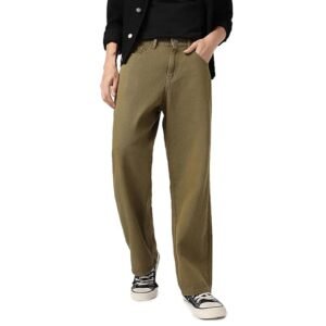 Men's Loose Mid Rise Baggy Jeans - Dark Olive