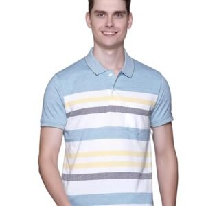Men's Striped Polo T-Shirt, White/Sky Blue