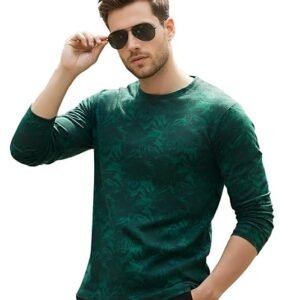 Men's Printed Full Sleeve Slim Fit Cotton T-Shirt, Green