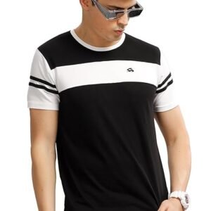 Men's Cotton Regular Fit T-Shirt, Black/White