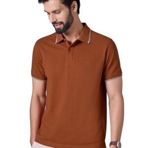 Men's Solid Cotton Polo T-Shirt, Brown