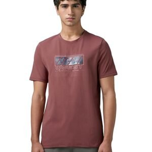 Men's Print Crew Neck Half Sleeve T-Shirt, Brown