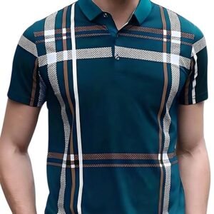 Men's Polo Colorblock T-Shirt, Teal Green