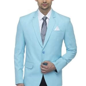 Men's Slim Fit Notched Lapel Single Breasted Solid Blazer, Sky Blue