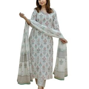 Women's Viscose Kurta Set with Dapatta, White
