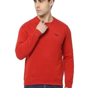 Men's Cotton Blend Casual Crew Neck Sweatshirt, Red