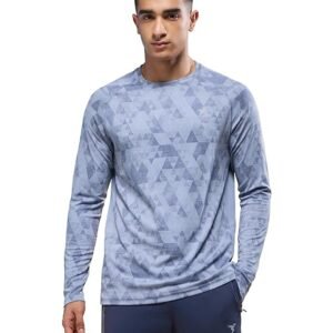 Men's Crew Neck Full Sleeve Printed Jacquard T-Shirt, Light Blue