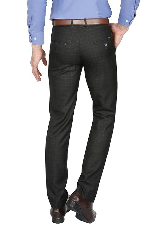 Men's Checkered Formal Trousers, Black - Image 3
