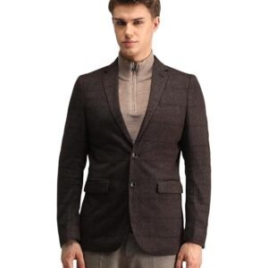 Men's Zero Calorie Slim Fit Herringbone Blazer, Dark Brown