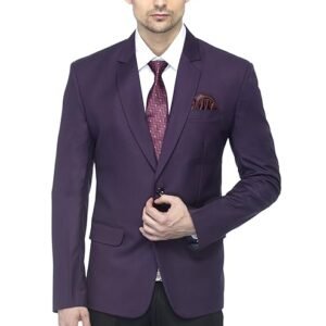 Men's Slim Fit Notched Lapel Single Breasted Solid Blazer, Dark Purple