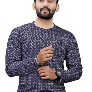 Men's Geometric Pattern Full Sleeve T-Shirt, Navy Blue