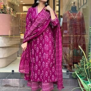 Women Anarkali Kurta and Pant Set With Dupatta, Pink