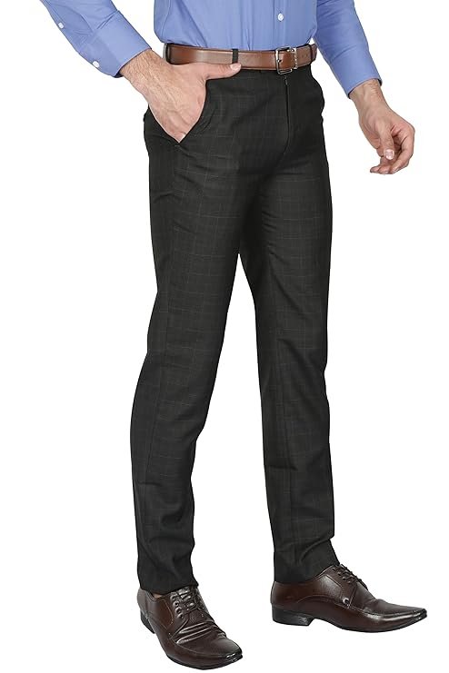 Men's Checkered Formal Trousers, Black - Image 2