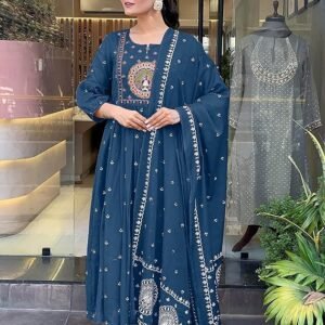 Women Rayon Printed Anarkali Kurta Set with Dupatta, Morepeach